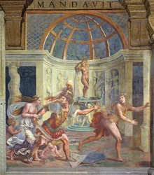 Venus, Whose Pricked Foot Stains the Petals of a Rose Red, with Mars Who Pursues Adonis with an Unsheathed Sword from the Sala di Amore e Psiche, 1528